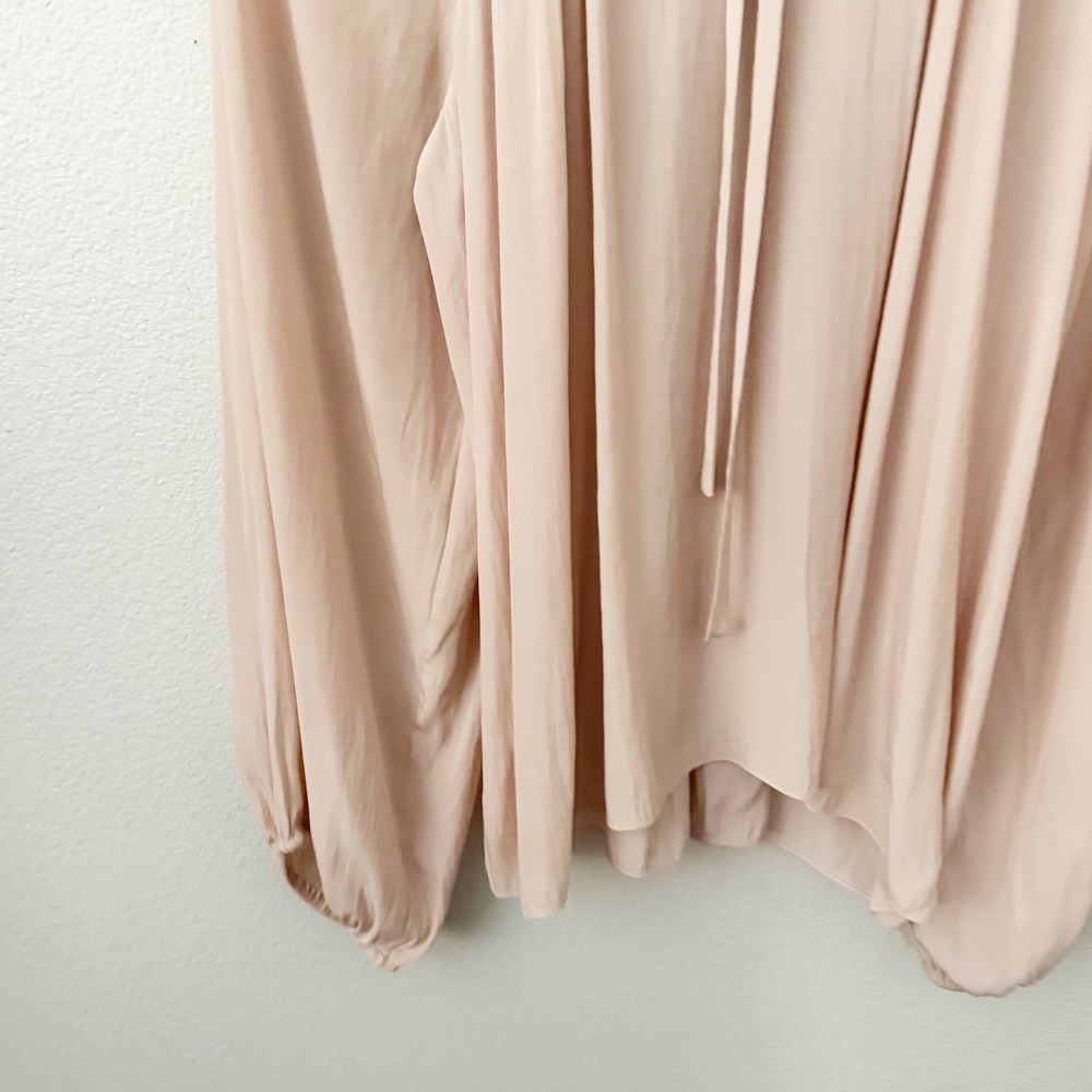 Ramy Brook Nude Blush Pink Tie Front Peasant Blouse Balloon Sleeve Large - Picture 4 of 7